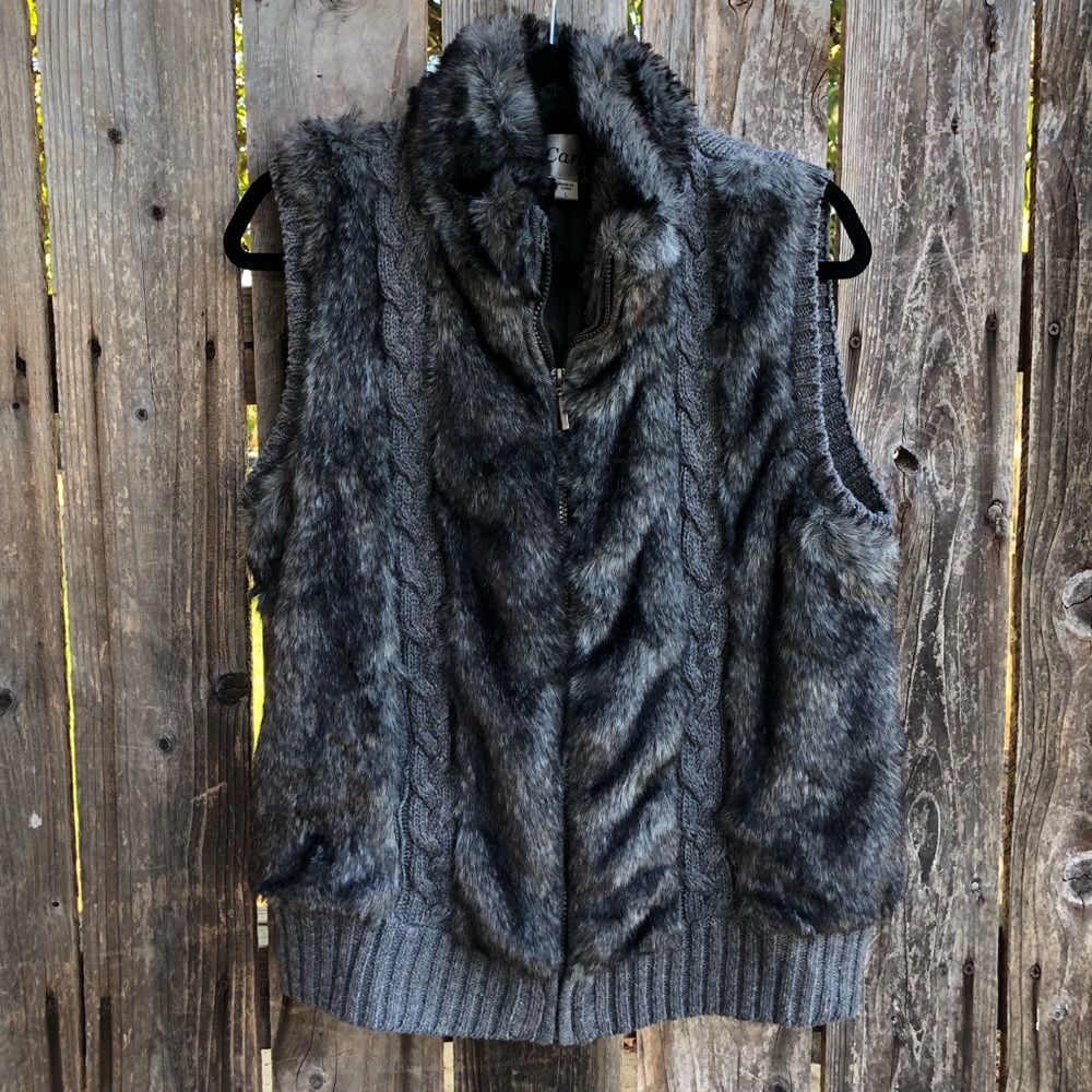 Gray faux fur knit vest